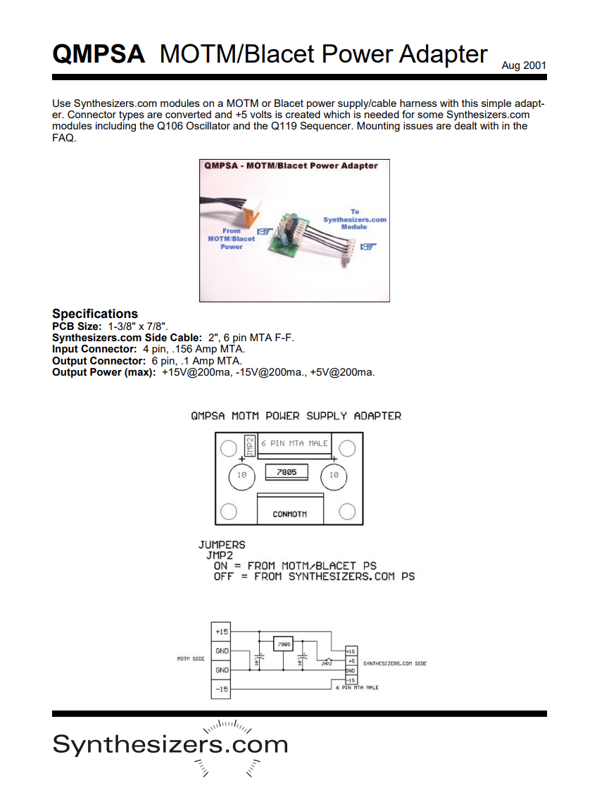 QMPSA MOTM/Blacet to DotCom Power Supply Adapter